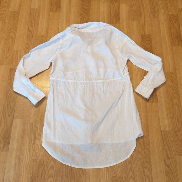 Sigrid Olsen Linen Top Womens Medium White Tunic Roll Tab Sleeve Pocket - Picture 4 of 7